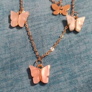 Butterfly Charm Necklace in Gold and Pink